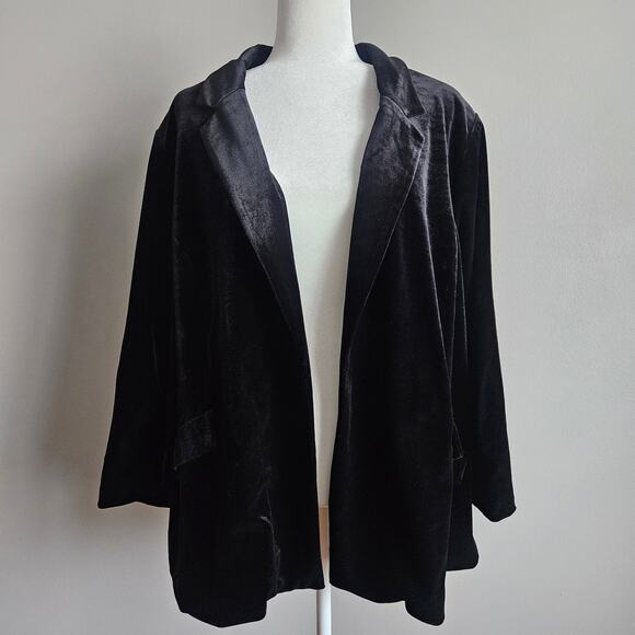 Skies Are Blue Blazer Sz 3X Curvy Black Velour Open Front Stretchy Luxe Classic - Picture 1 of 14